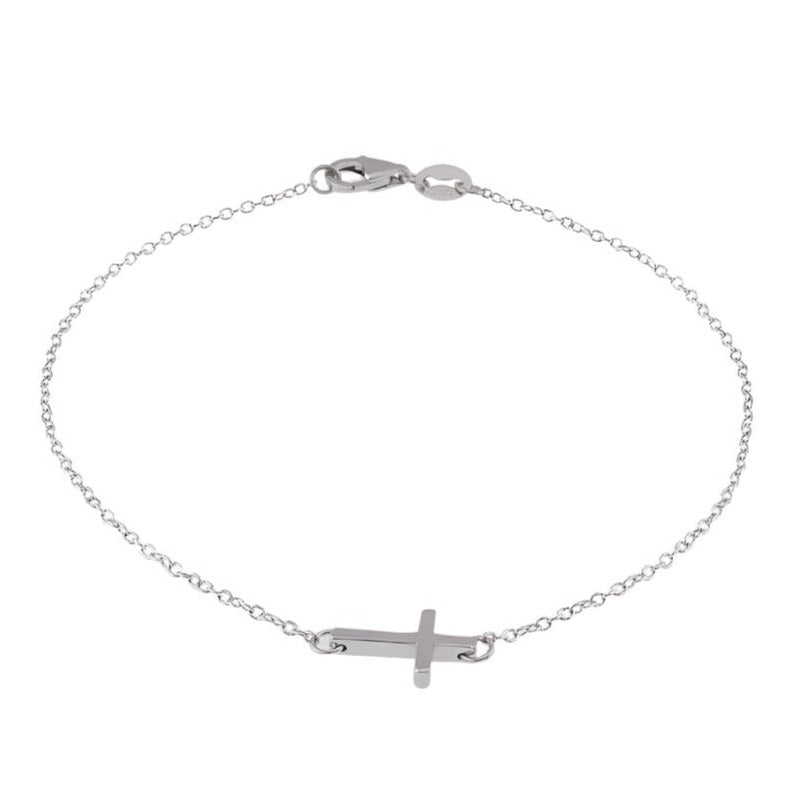 B5009 Cross Rhodium Bracelet - Selah925.com