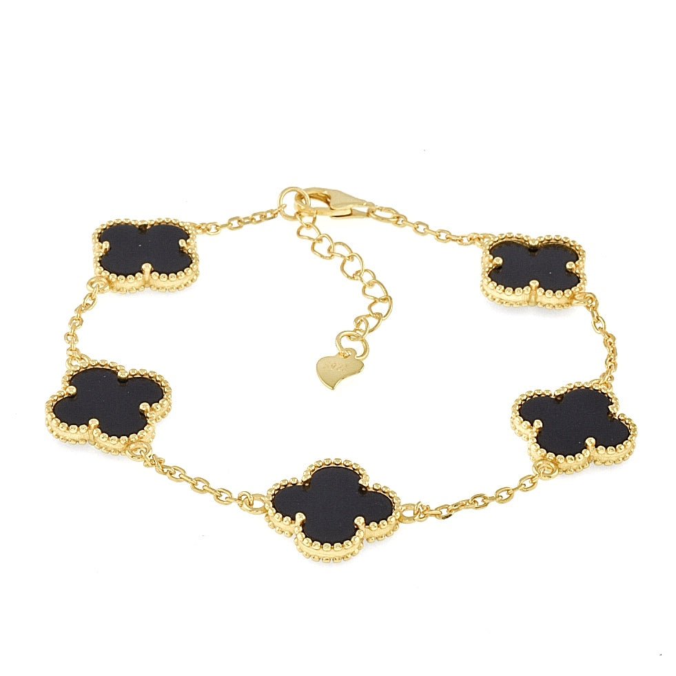 B6000 Gold Plated Black Clover 13mm Bracelet - Selah925.com