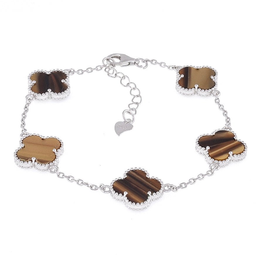 B6000 Tiger Eye Clover Bracelet - Selah925.com