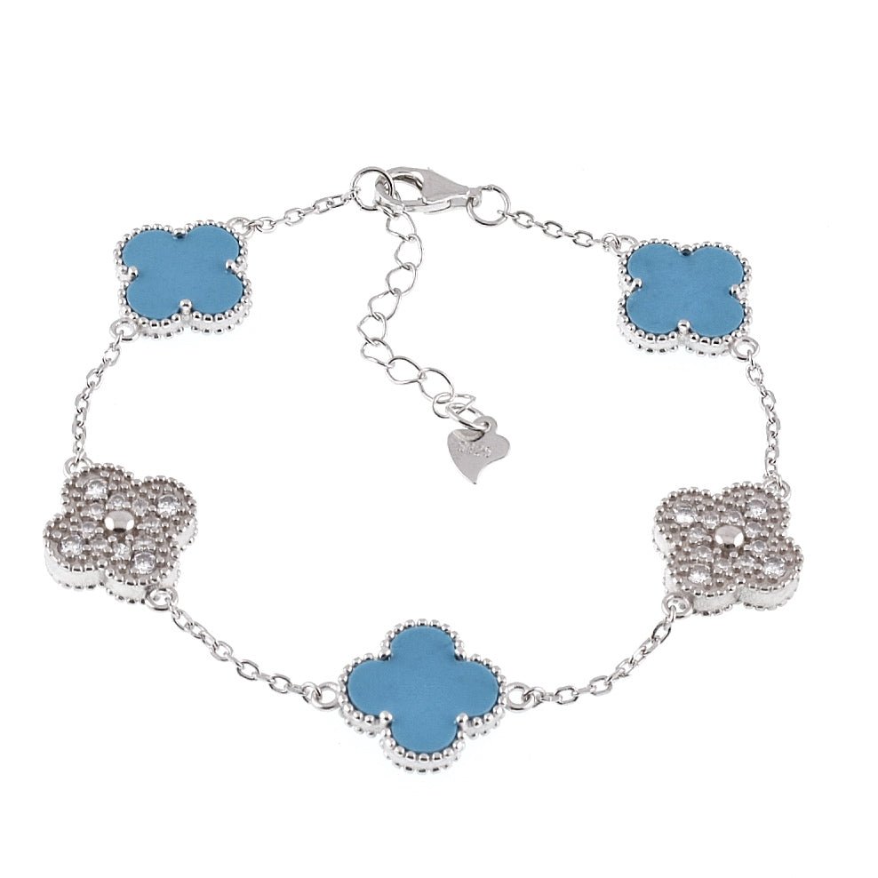 B6001 Blue &amp; CZ Clover Bracelet - Selah925.com