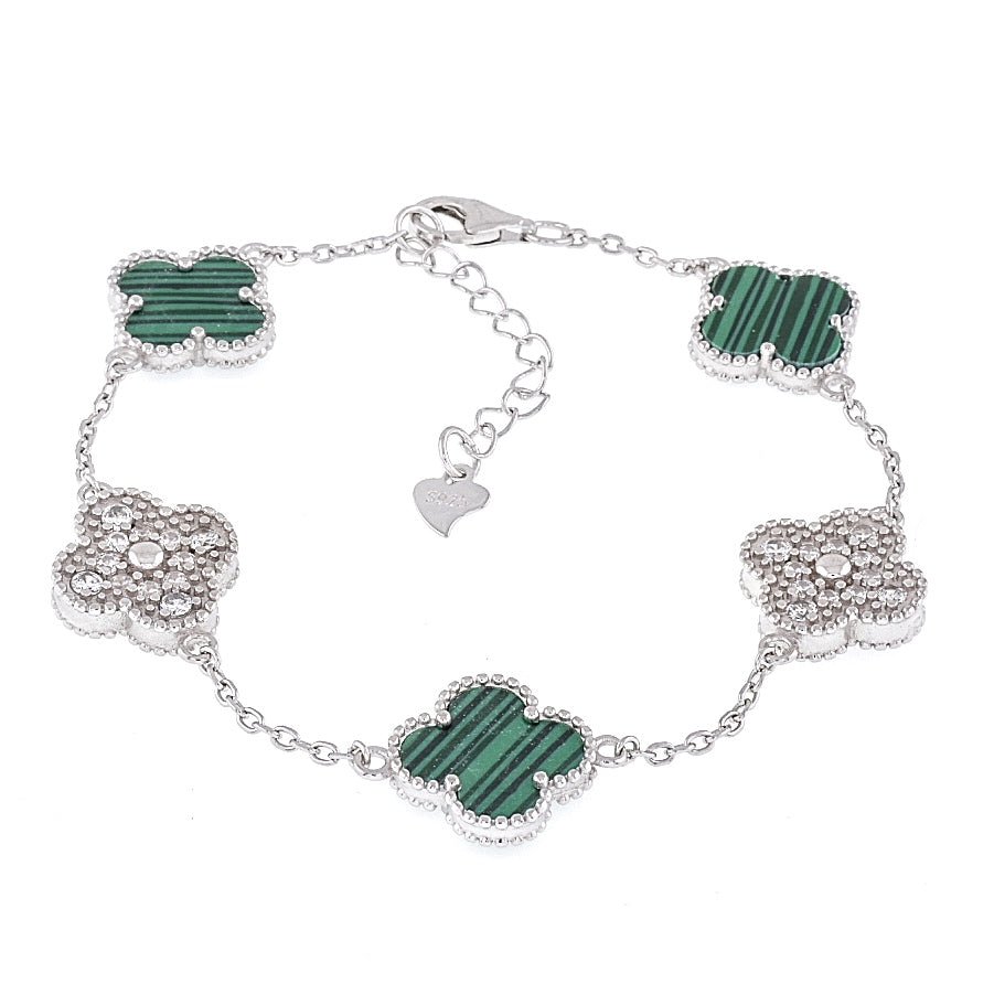 B6001 Green &amp; CZ Clover Bracelet - Selah925.com