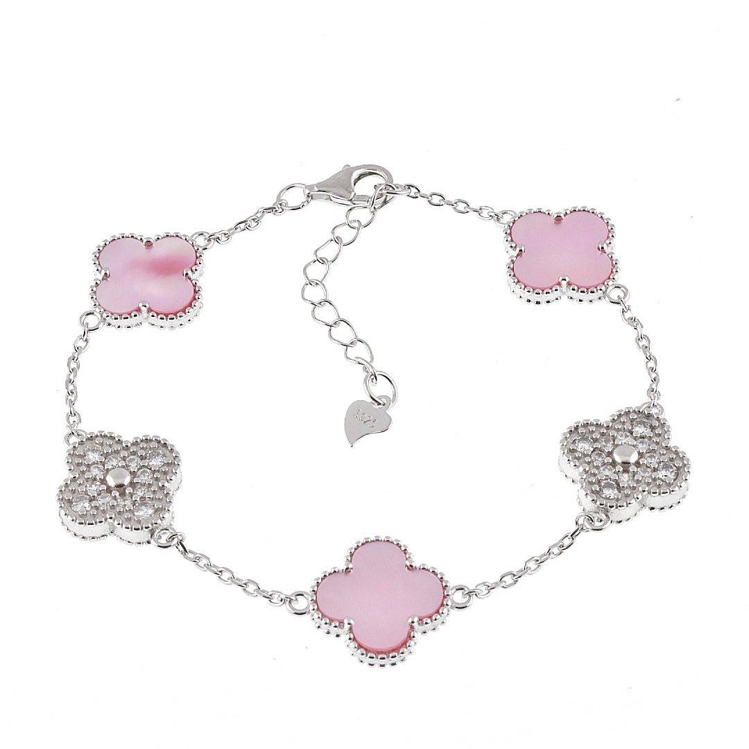 B6001 Power Pink &amp; CZ Clover Bracelet - Selah925.com