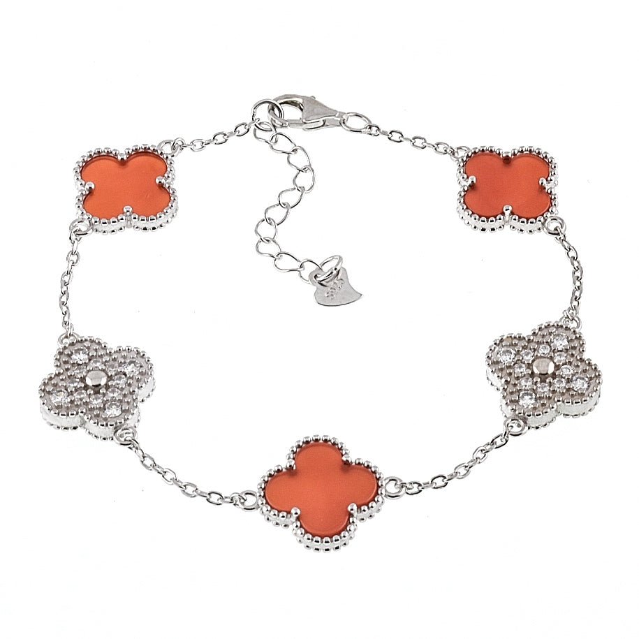 B6001 Red &amp; CZ Clover Bracelet - Selah925.com