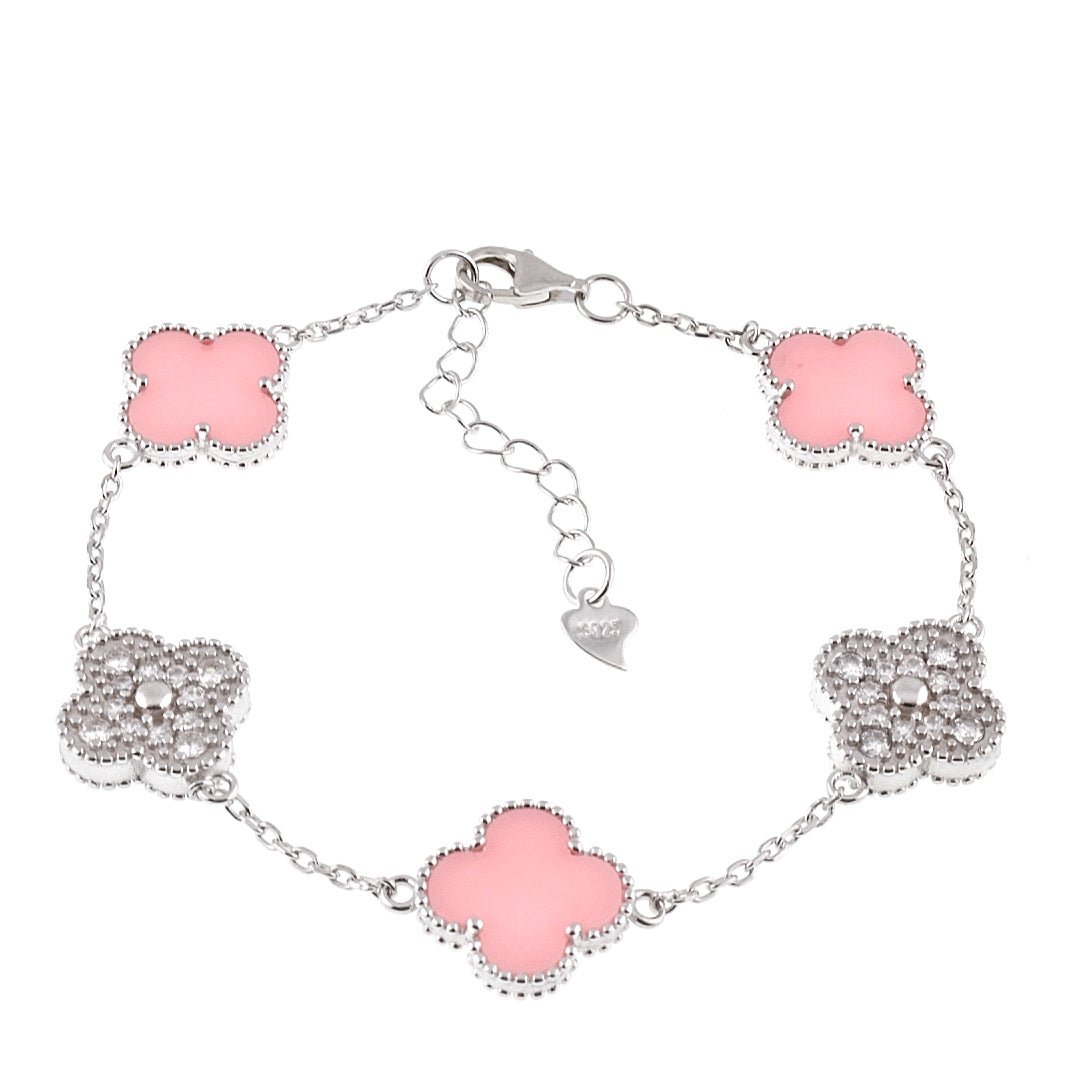 B6001 Salmon &amp; CZ Clover Bracelet - Selah925.com