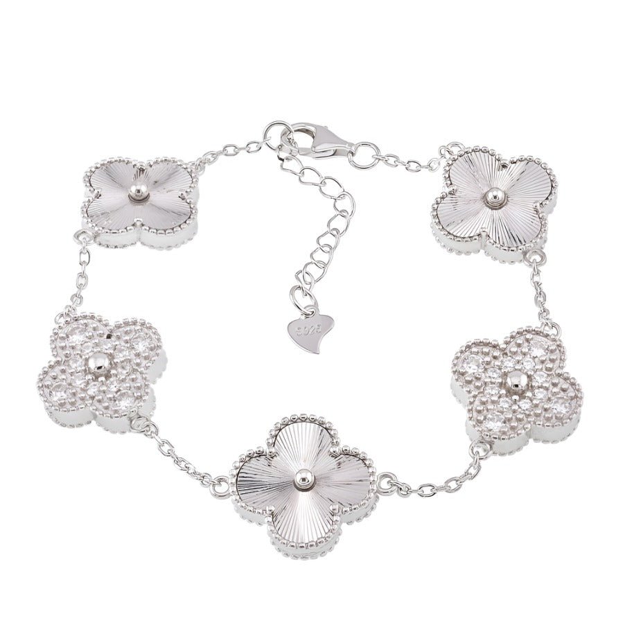 B6003 Silver &amp; CZ Clover Bracelet - Selah925.com