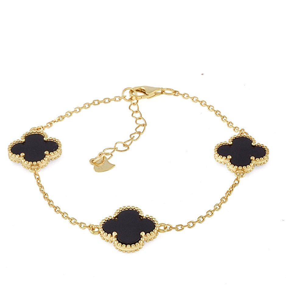 B6008 Gold Plated Black Clover 13mm Bracelet - Selah925.com