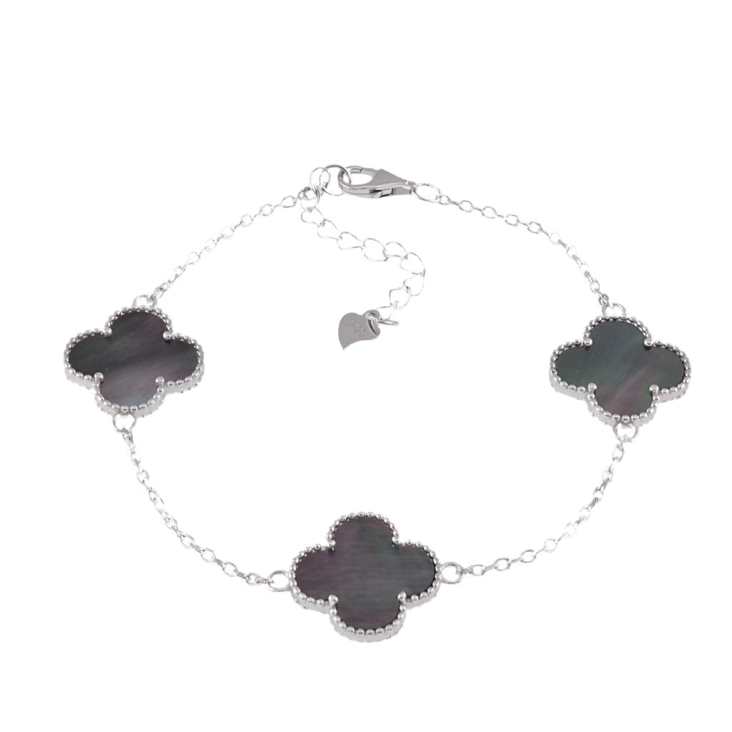 B6009 Gray Stone Clover Bracelet - Selah925.com