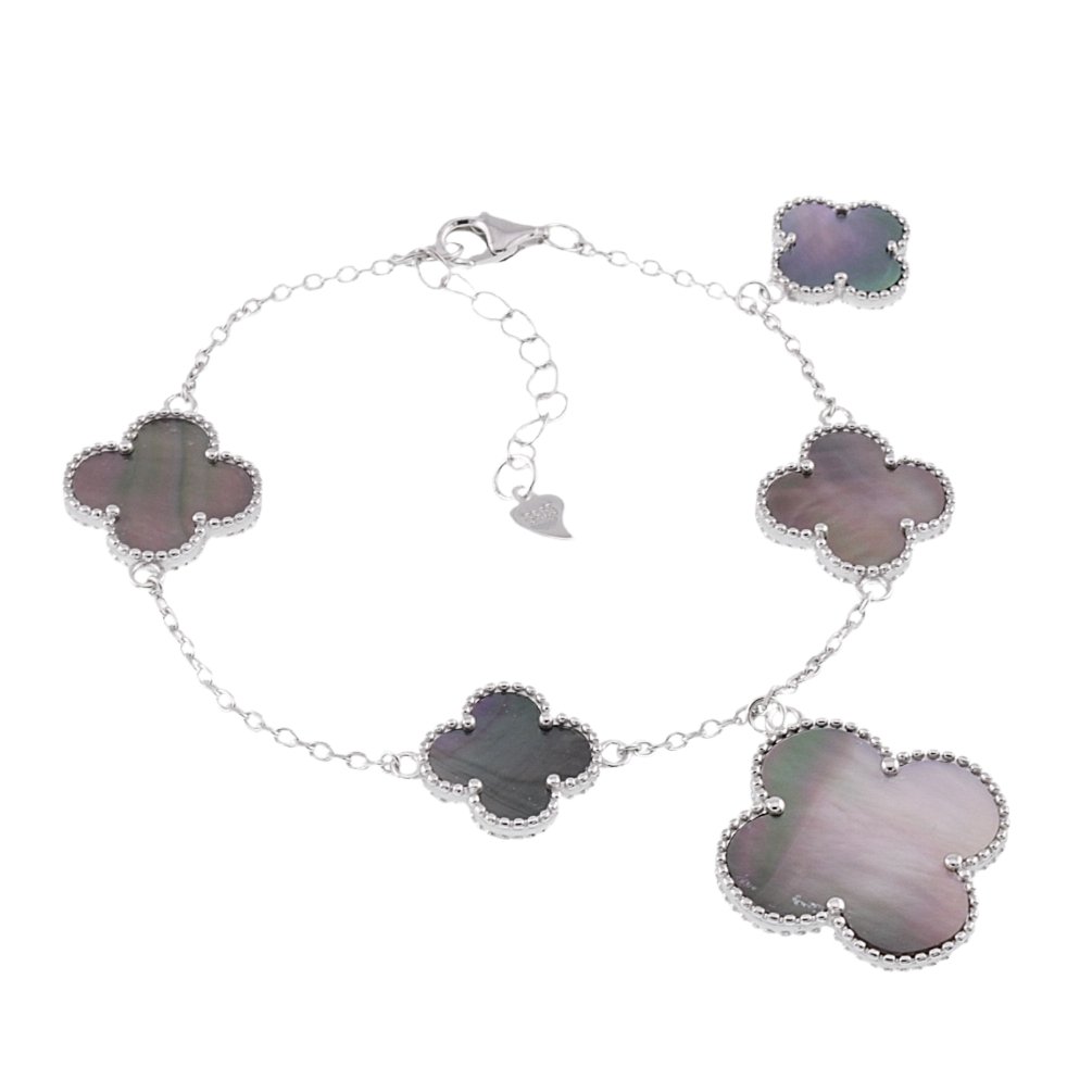 B6010 Gray Stone Clover Bracelet - Selah925.com