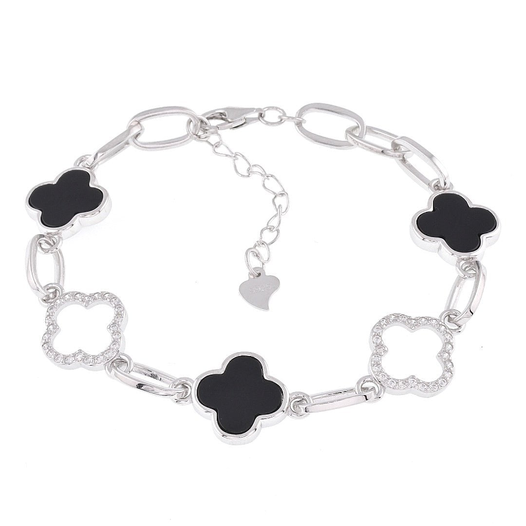 B6011 Clover Black Paper Click Bracelet - Selah925.com