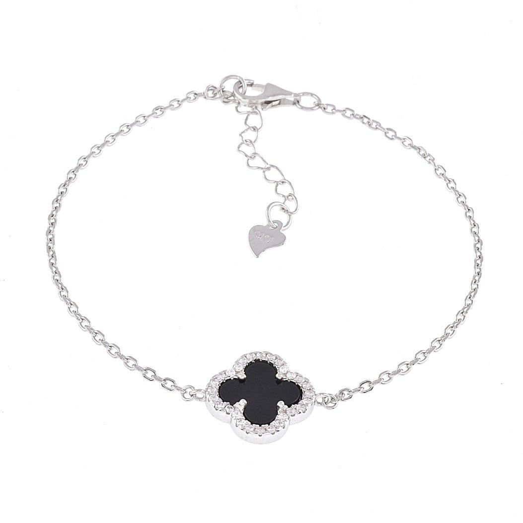 B6012 CZ Border Black Clover Bracelet - Selah925.com