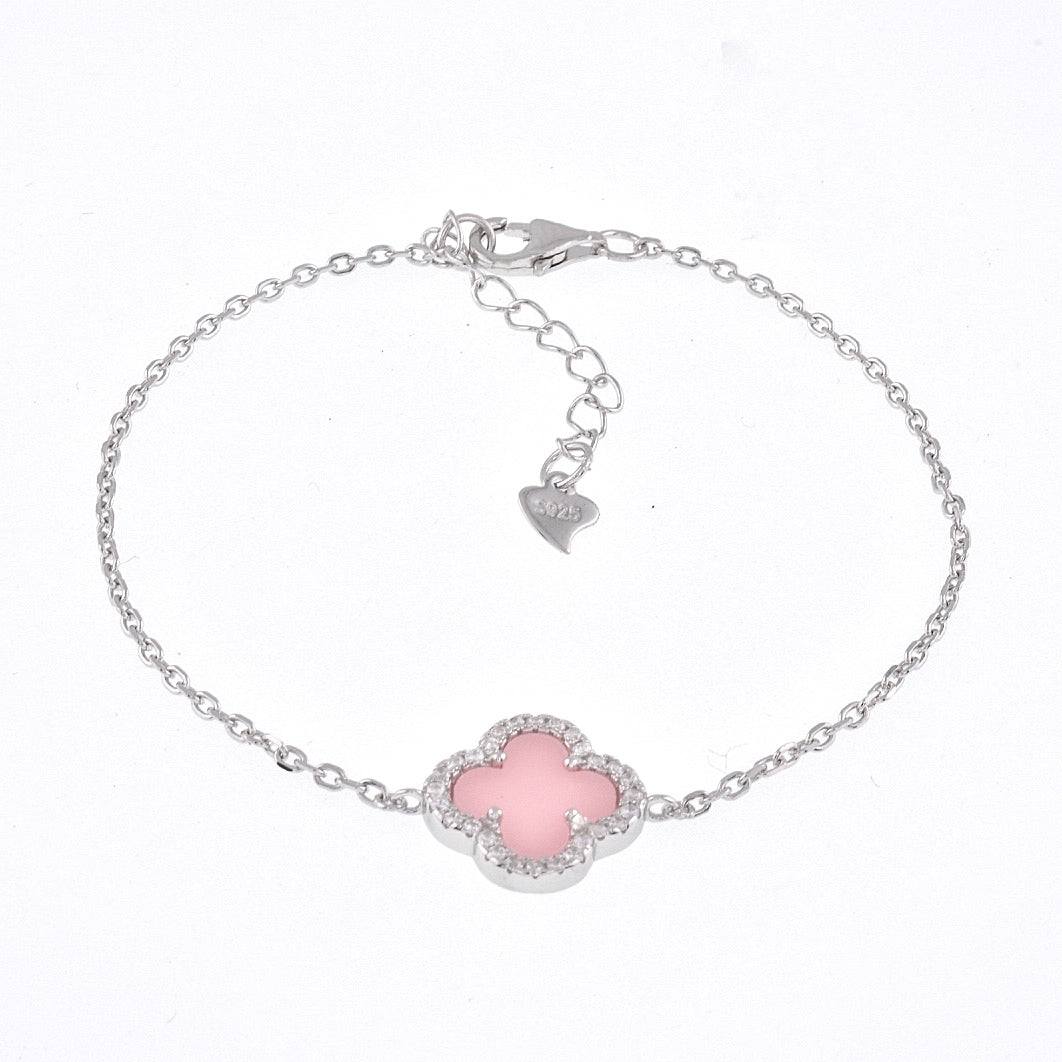 B6012 CZ Border Pink Clover Bracelet - Selah925.com