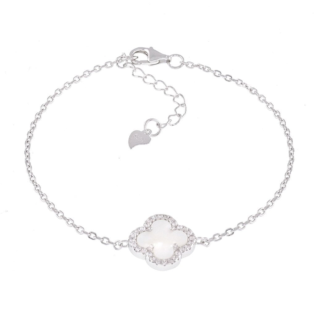 B6012 CZ Border White Clover Bracelet - Selah925.com