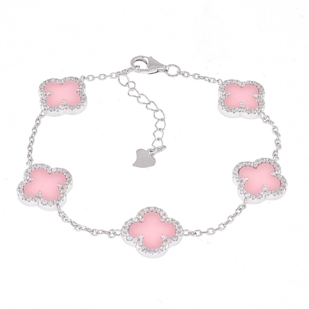 B6013 CZ Border Pink Clover Bracelet - Selah925.com