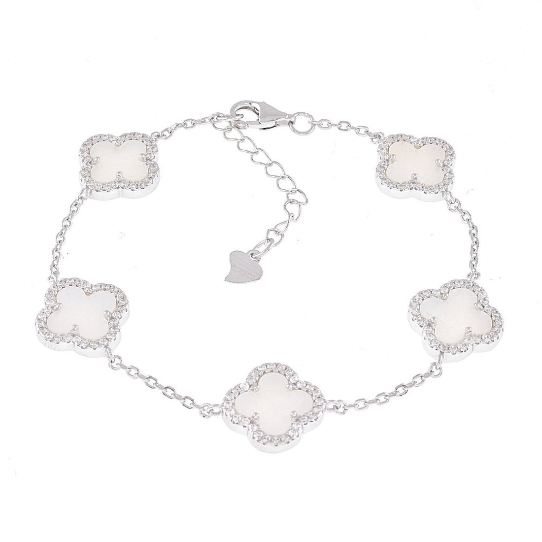 B6013 CZ Border White Clover Bracelet - Selah925.com