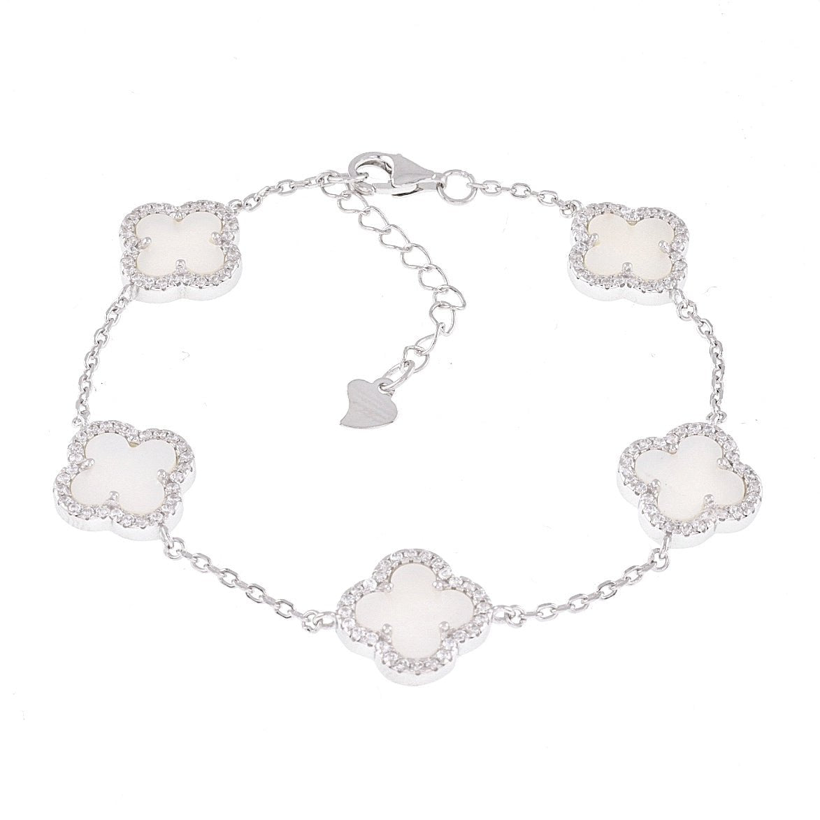 B6013 CZ Border White Clover Bracelet - Selah925.com