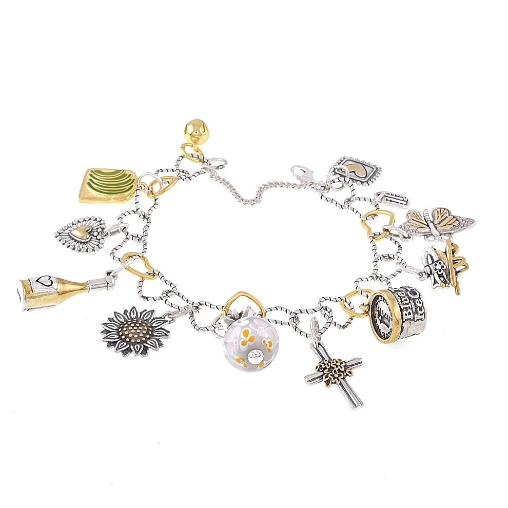 BC4003 Silver &amp; Gold Plated Charm Bracelet - Selah925.com