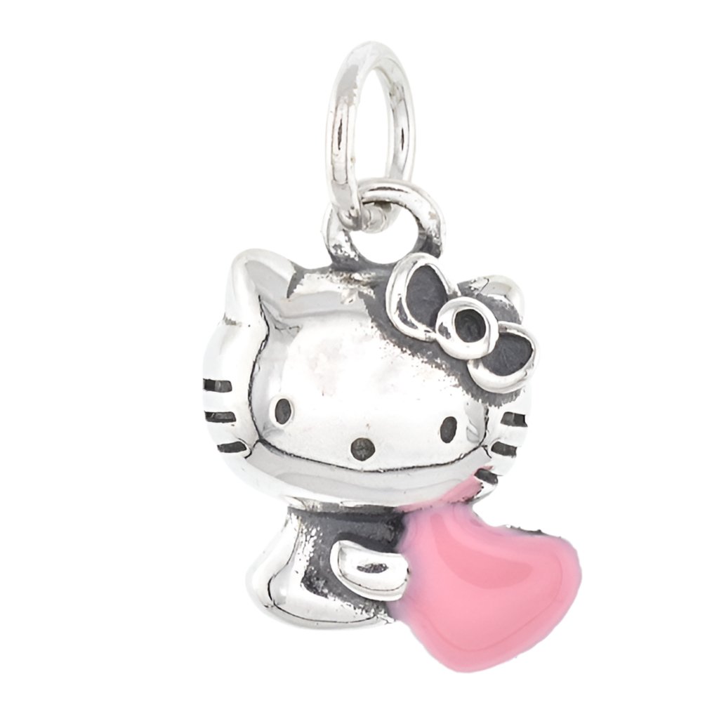 CP2040 Kitty Pink Heart Rhodium Charm - Selah925.com