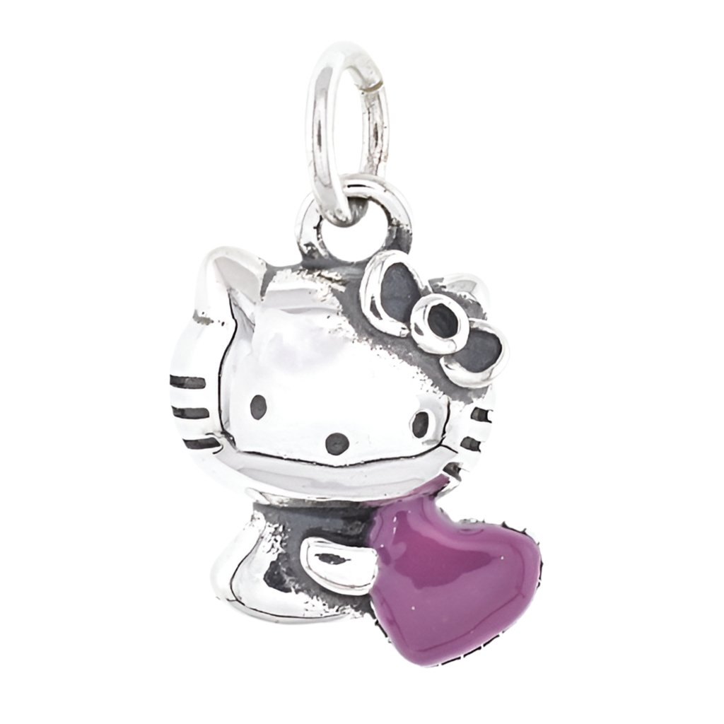 CP2040 Kitty Purple Heart Rhodium Charm - Selah925.com