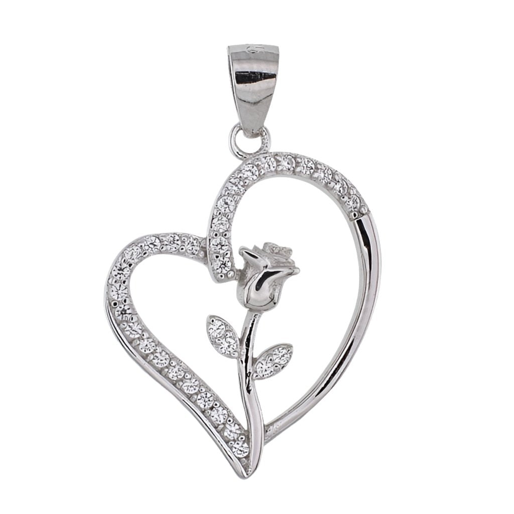 CP3032 Heart &amp; Rose Pendant - Selah925.com