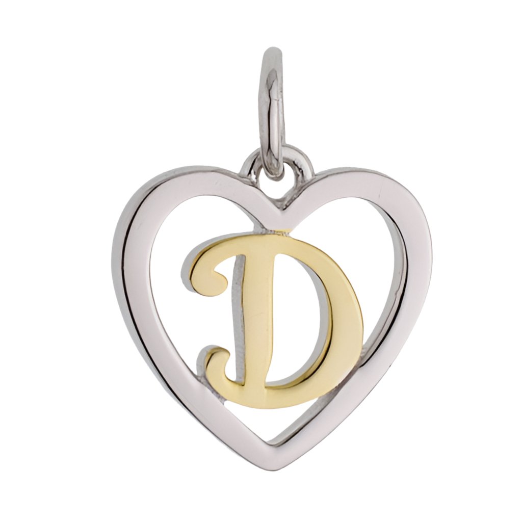 CP3074 Gold Letter D Heart Charm - Selah925.com