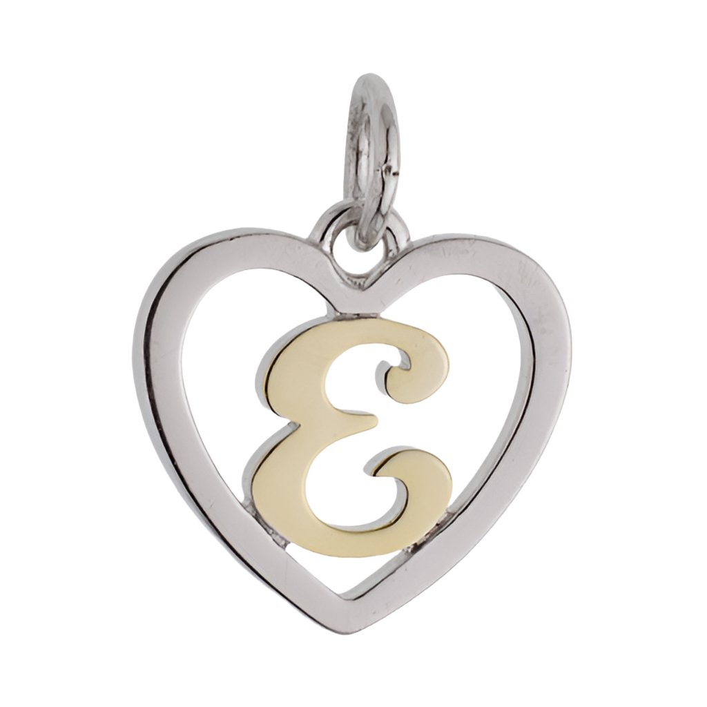 CP3074 Gold Letter E Heart Charm - Selah925.com