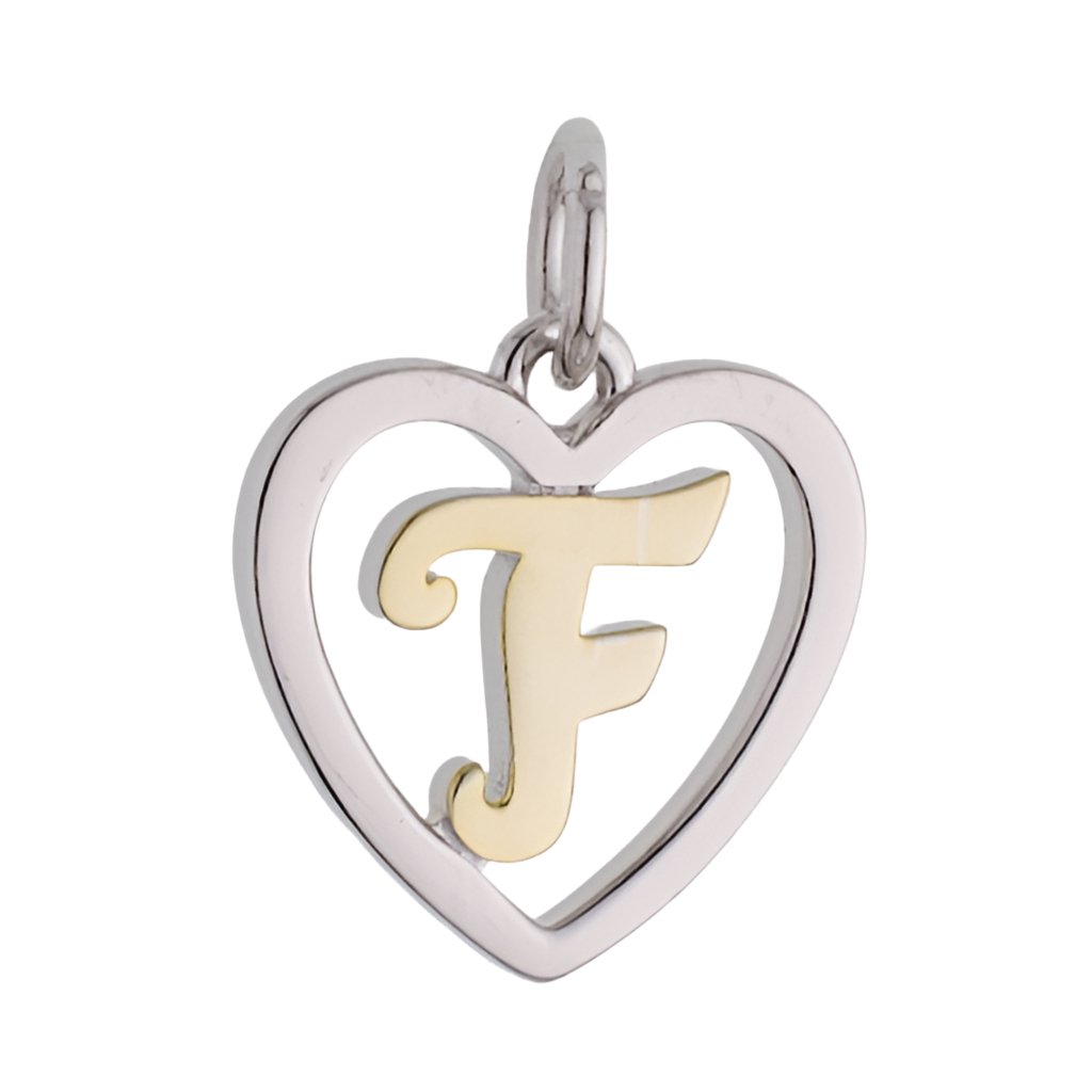 CP3074 Gold Letter F Heart Charm - Selah925.com