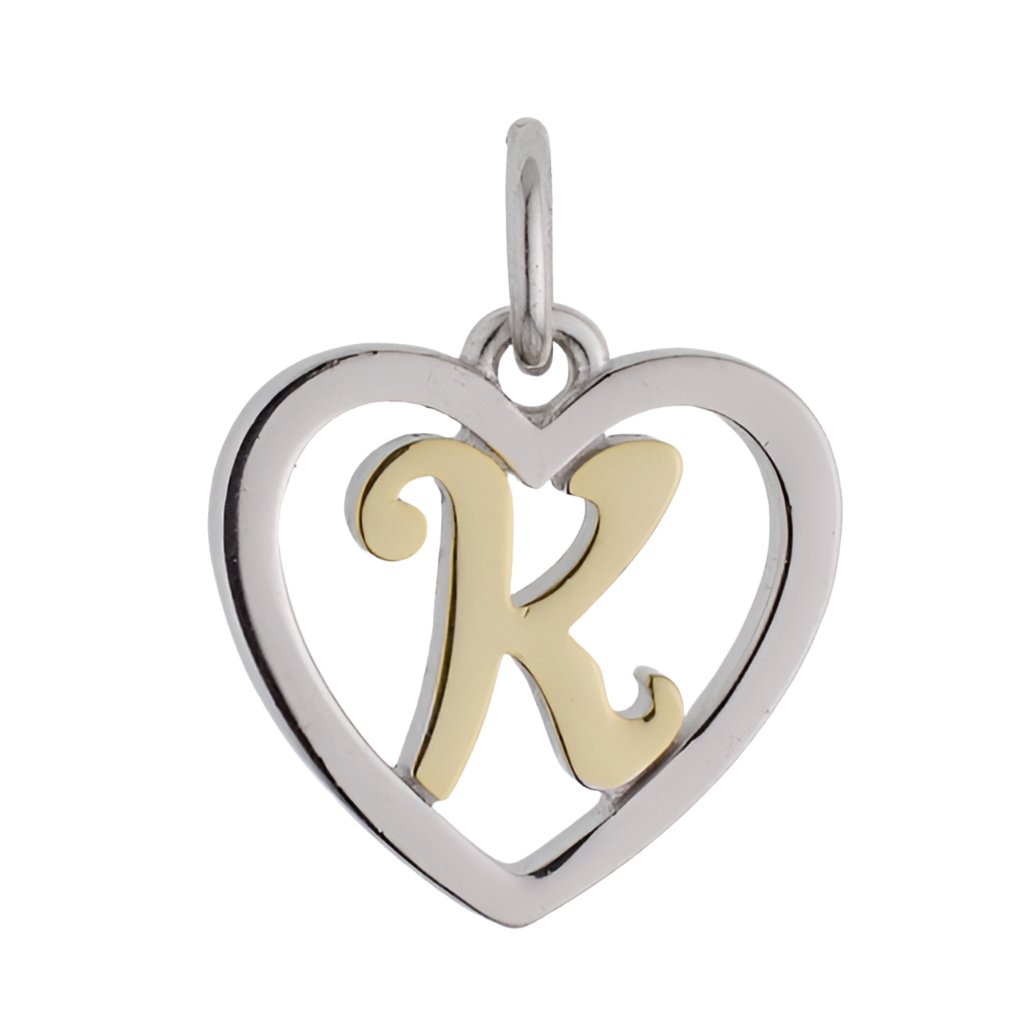 CP3074 Gold Letter K Heart Charm - Selah925.com