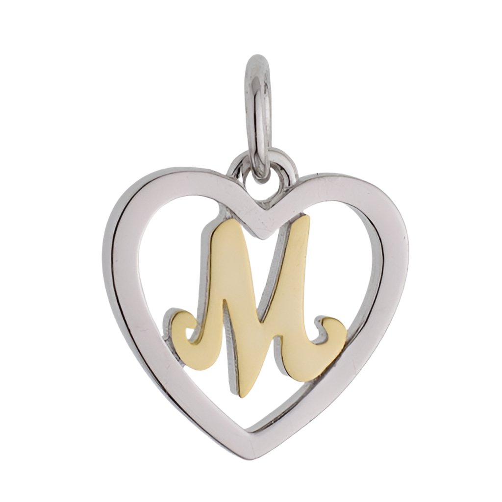 CP3074 Gold Letter M Heart Charm - Selah925.com