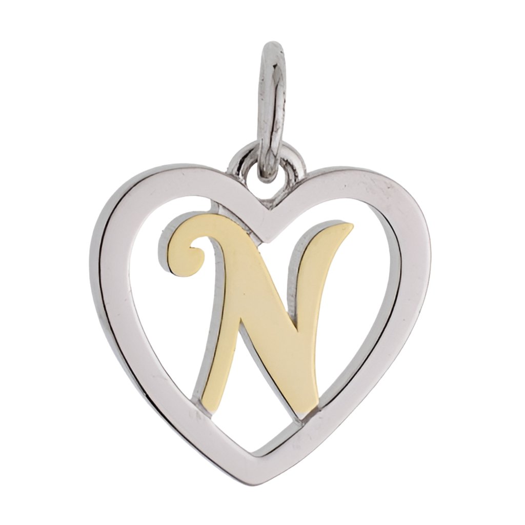 CP3074 Gold Letter N Heart Charm - Selah925.com