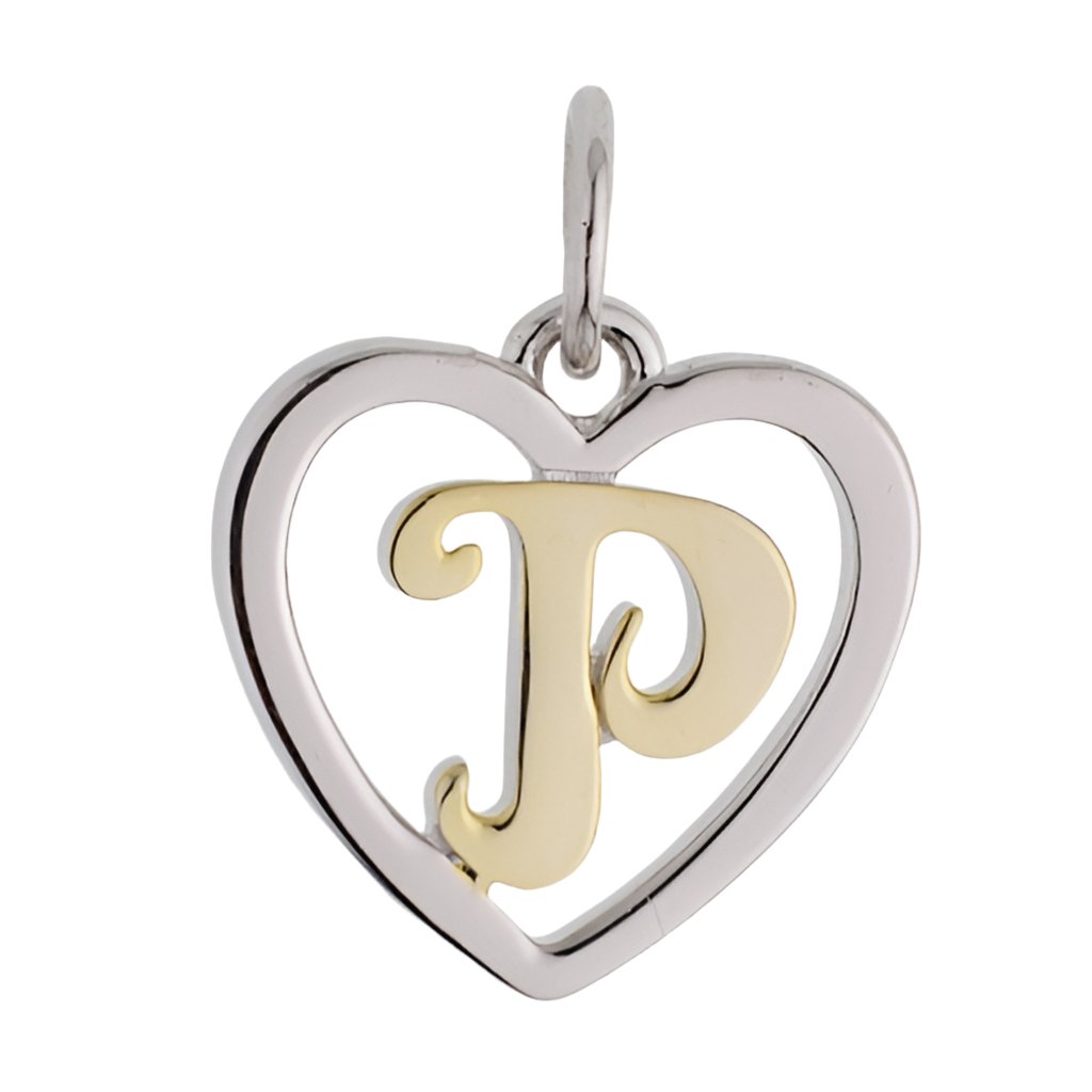 CP3074 Gold Letter P Heart Charm - Selah925.com