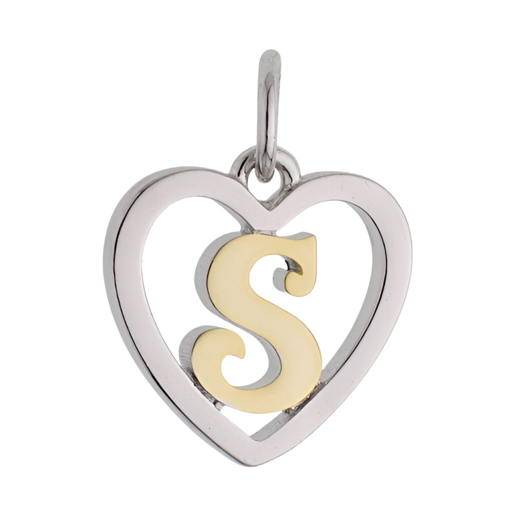 CP3074 Gold Letter S Heart Charm - Selah925.com