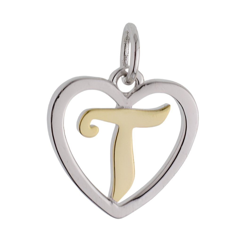 CP3074 Gold Letter T Heart Charm - Selah925.com