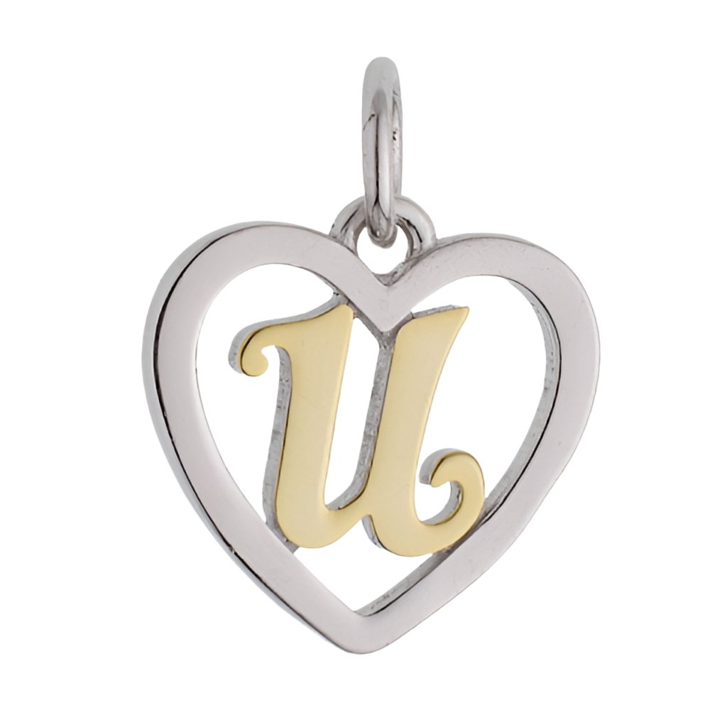 CP3074 Gold Letter U Heart Charm - Selah925.com