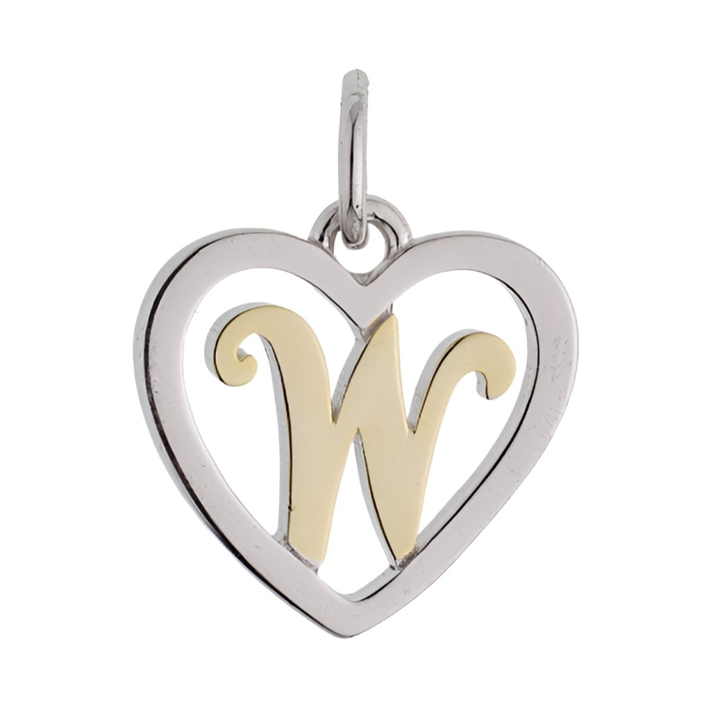 CP3074 Gold Letter W Heart Charm - Selah925.com