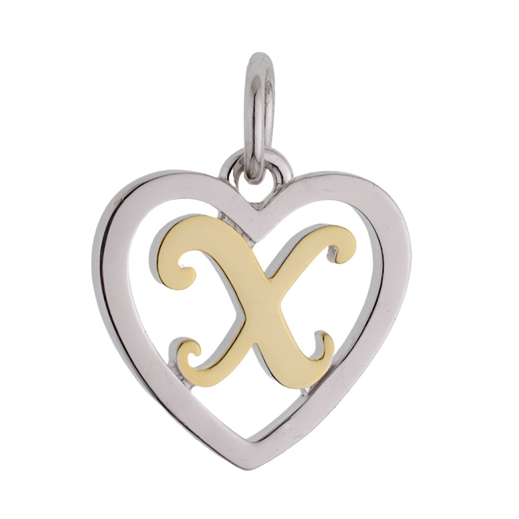 CP3074 Gold Letter X Heart Charm - Selah925.com