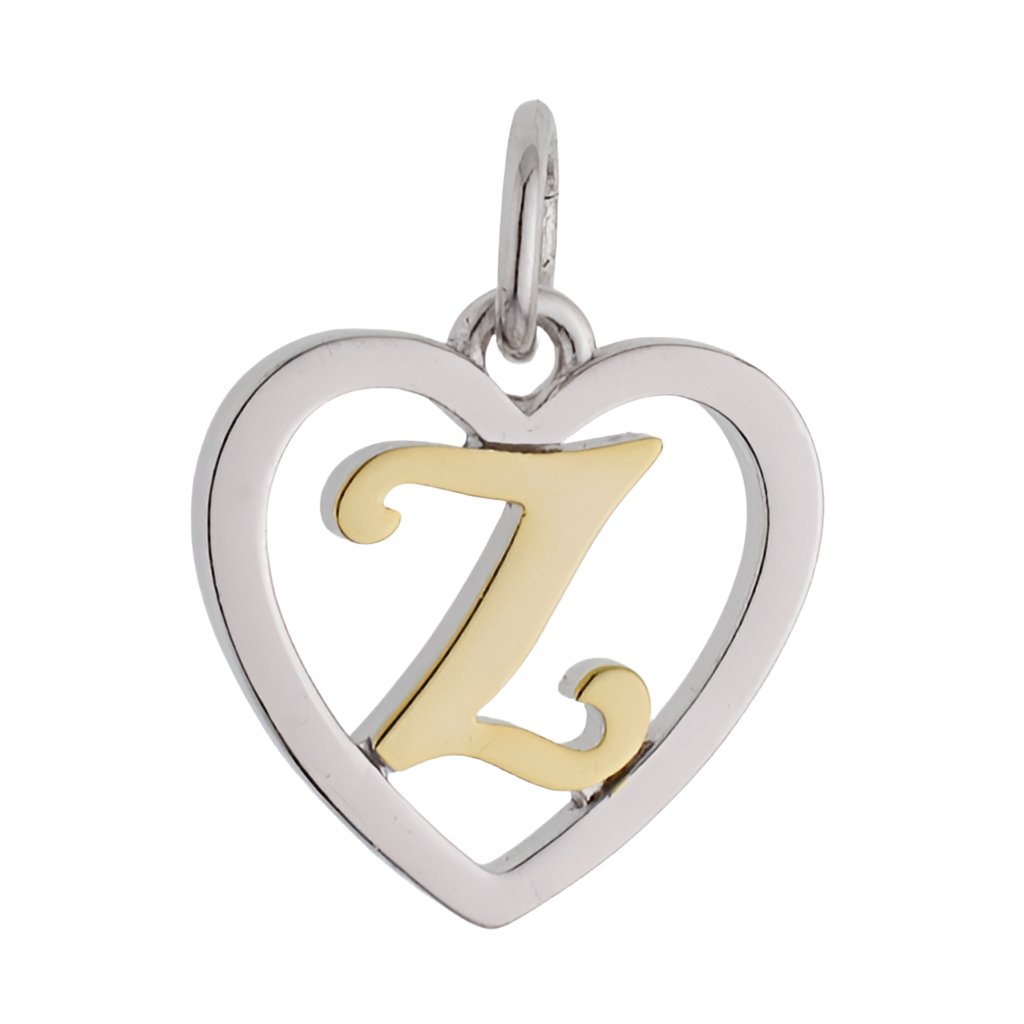 CP3074 Gold Letter Z Heart Charm - Selah925.com