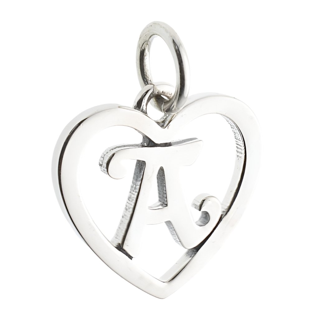 CP3074 Letter A Heart Rhodium Charm - Selah925.com