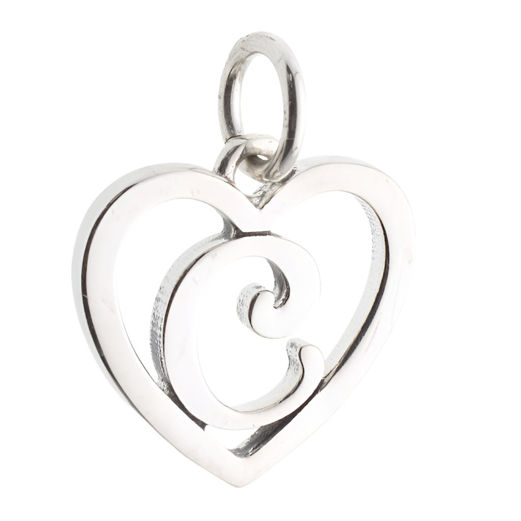 CP3074 Letter C Heart Rhodium Charm - Selah925.com