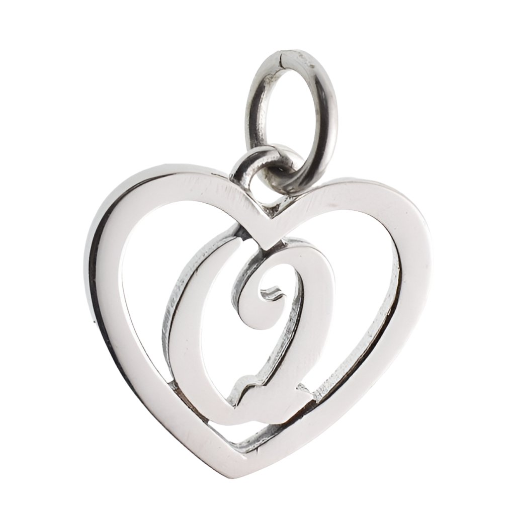 CP3074 Letter Q Heart Rhodium Charm - Selah925.com