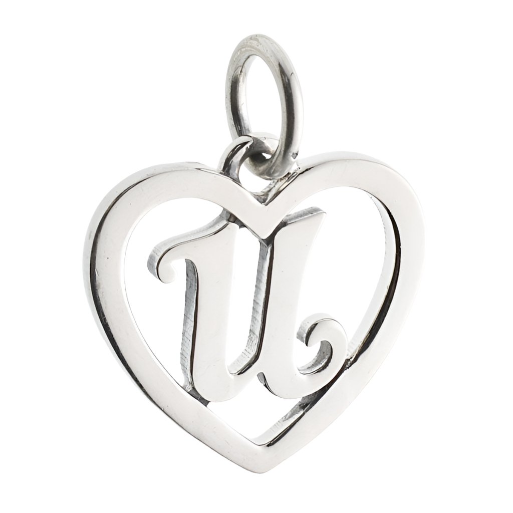 CP3074 Letter U Heart Charm - Selah925.com