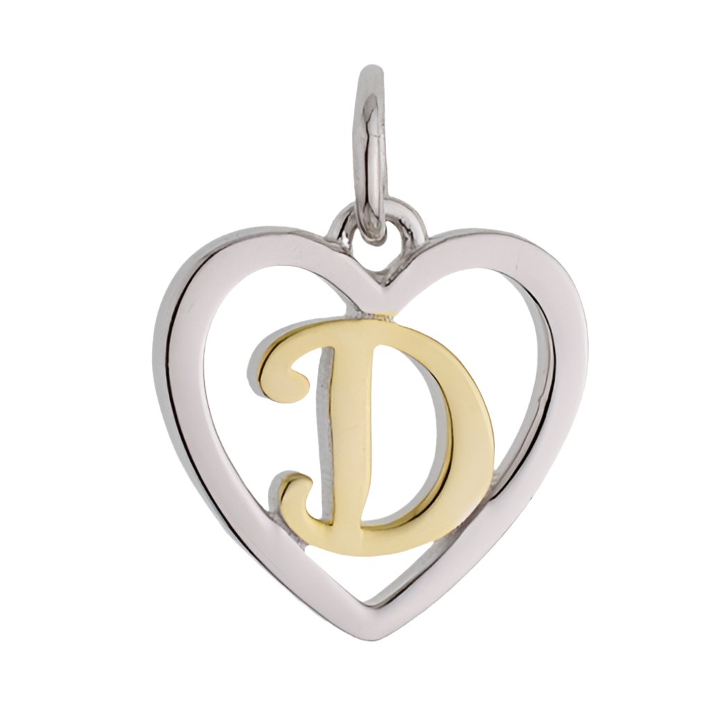 CP3078 D Mini Gold Letter Heart Charm - Selah925.com