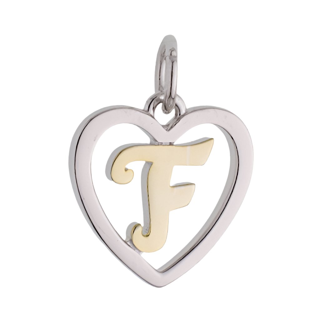 CP3078 F Mini Gold Letter Heart Charm - Selah925.com