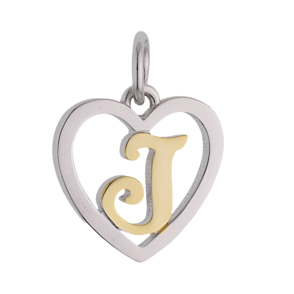 CP3078 J Mini Gold Letter Heart Charm - Selah925.com