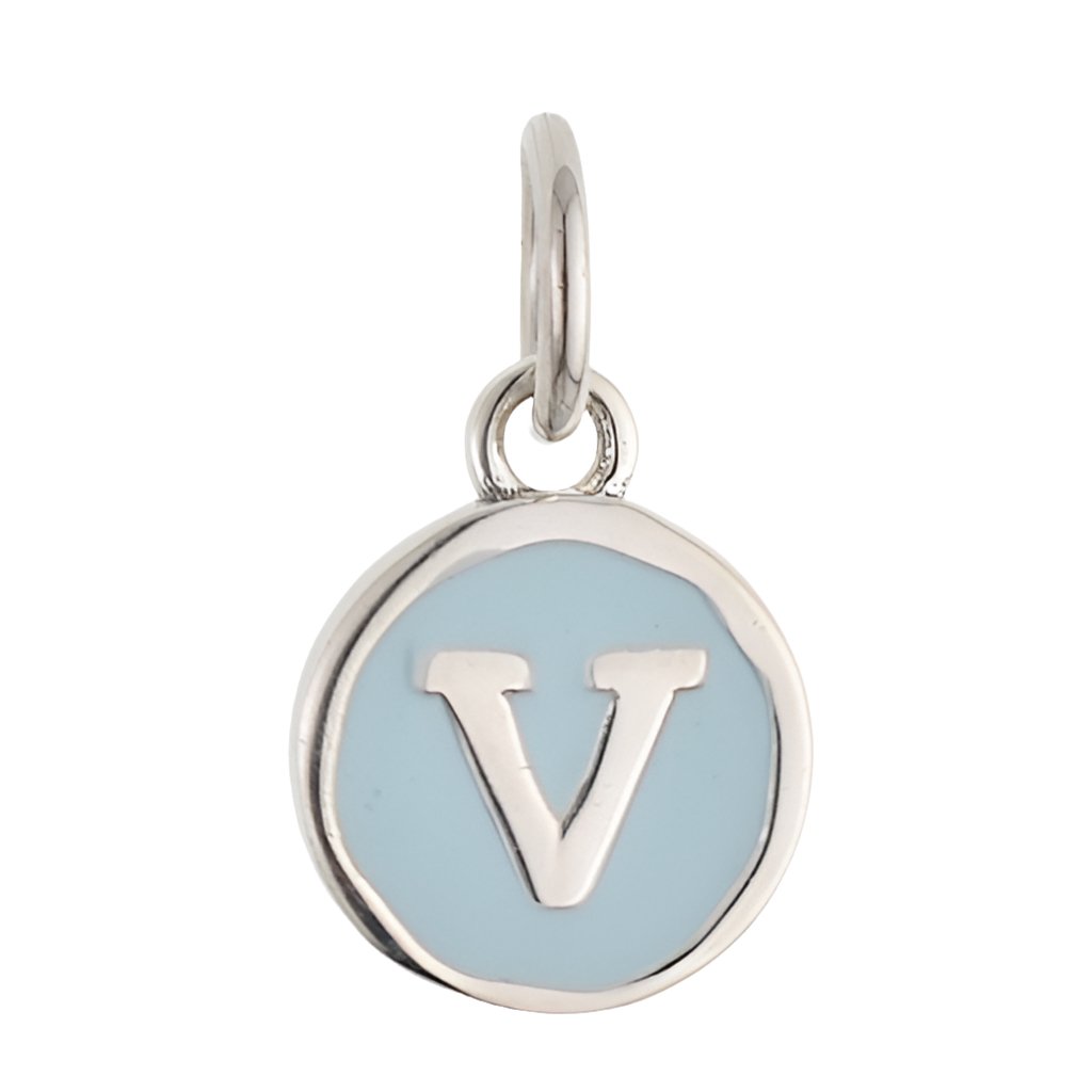 CP3080 V Baby Blue Circle Letter Charm - Selah925.com