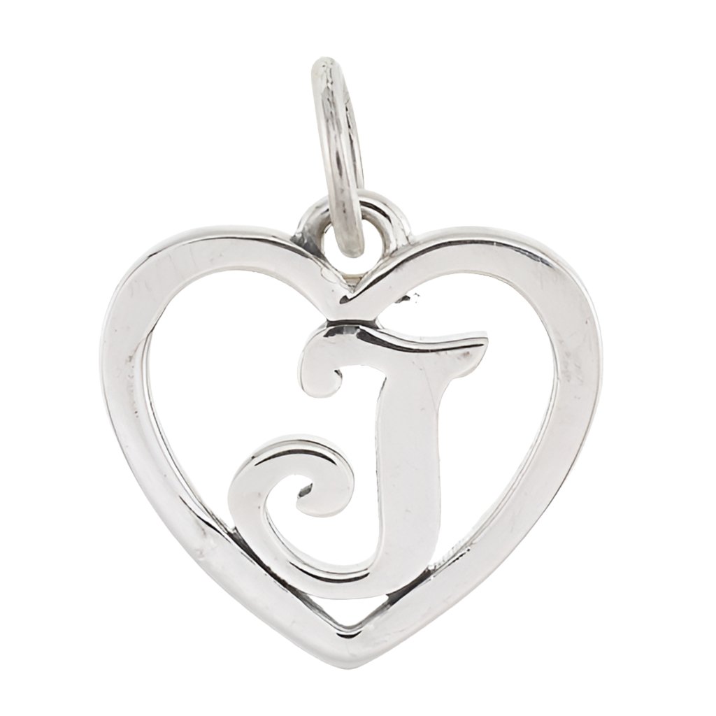 CP93074 Letter J Heart Rhodium Charm - Selah925.com