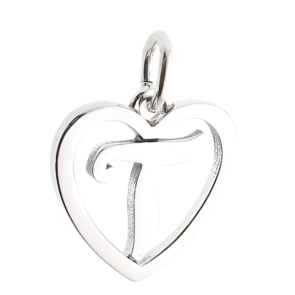 CP93081 oxidation Letter T Mini Heart Charm - Selah925.com