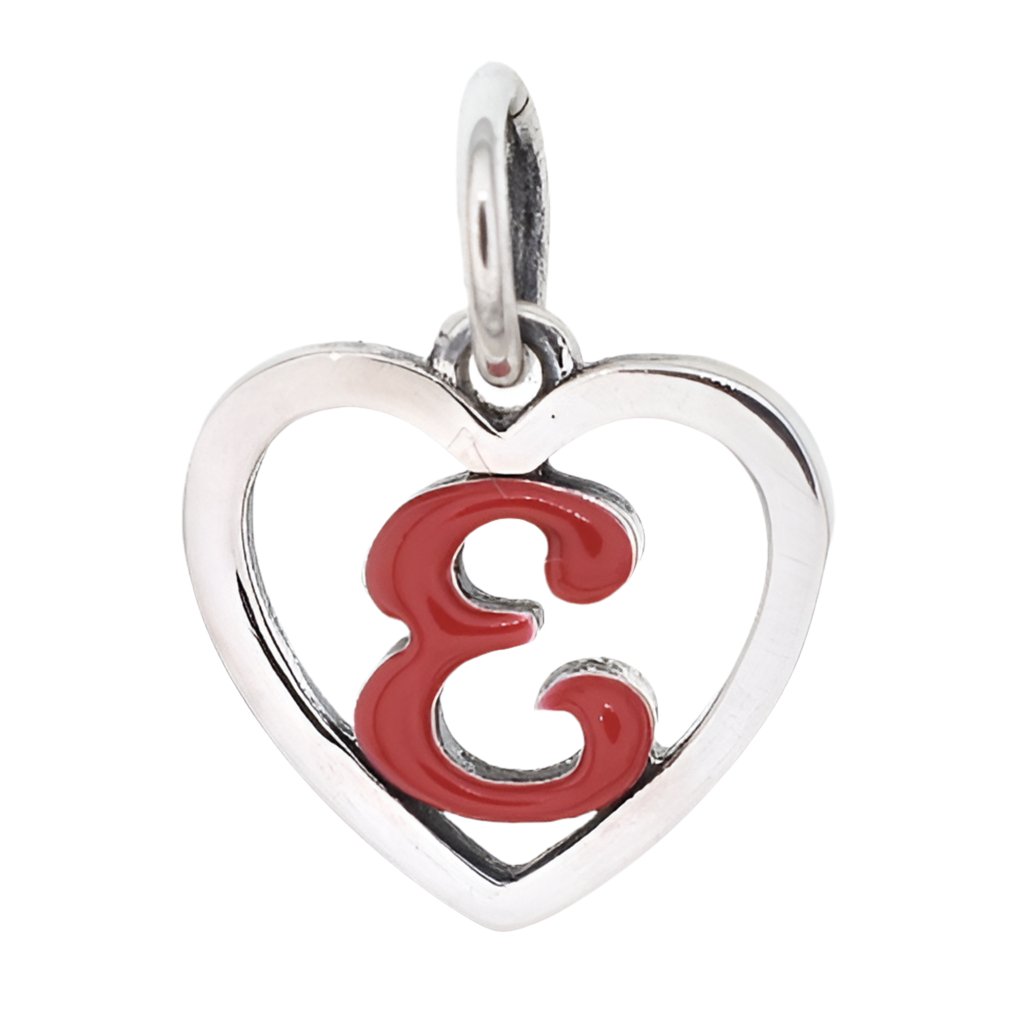 CP93082 Red Letter E Mini Heart Charm - Selah925.com