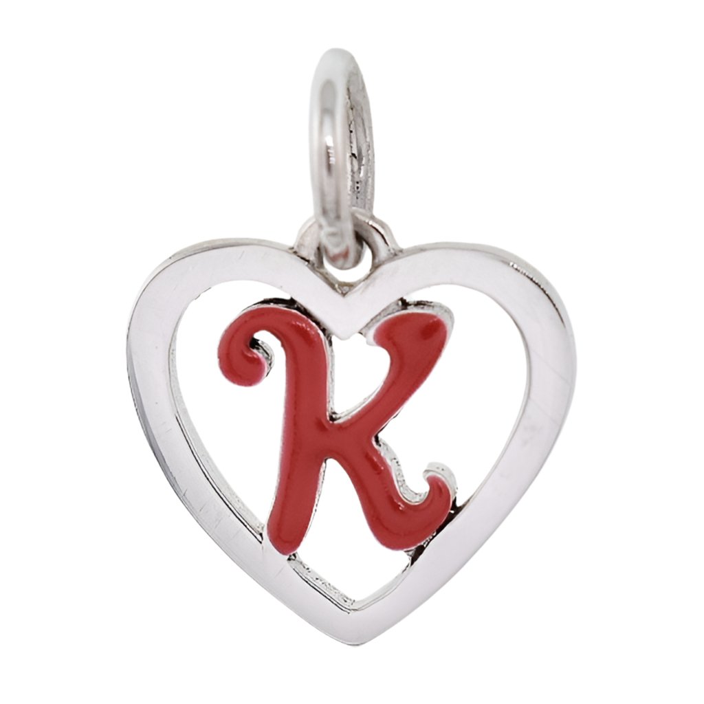 CP93082 Red Letter K Mini Heart Charm - Selah925.com