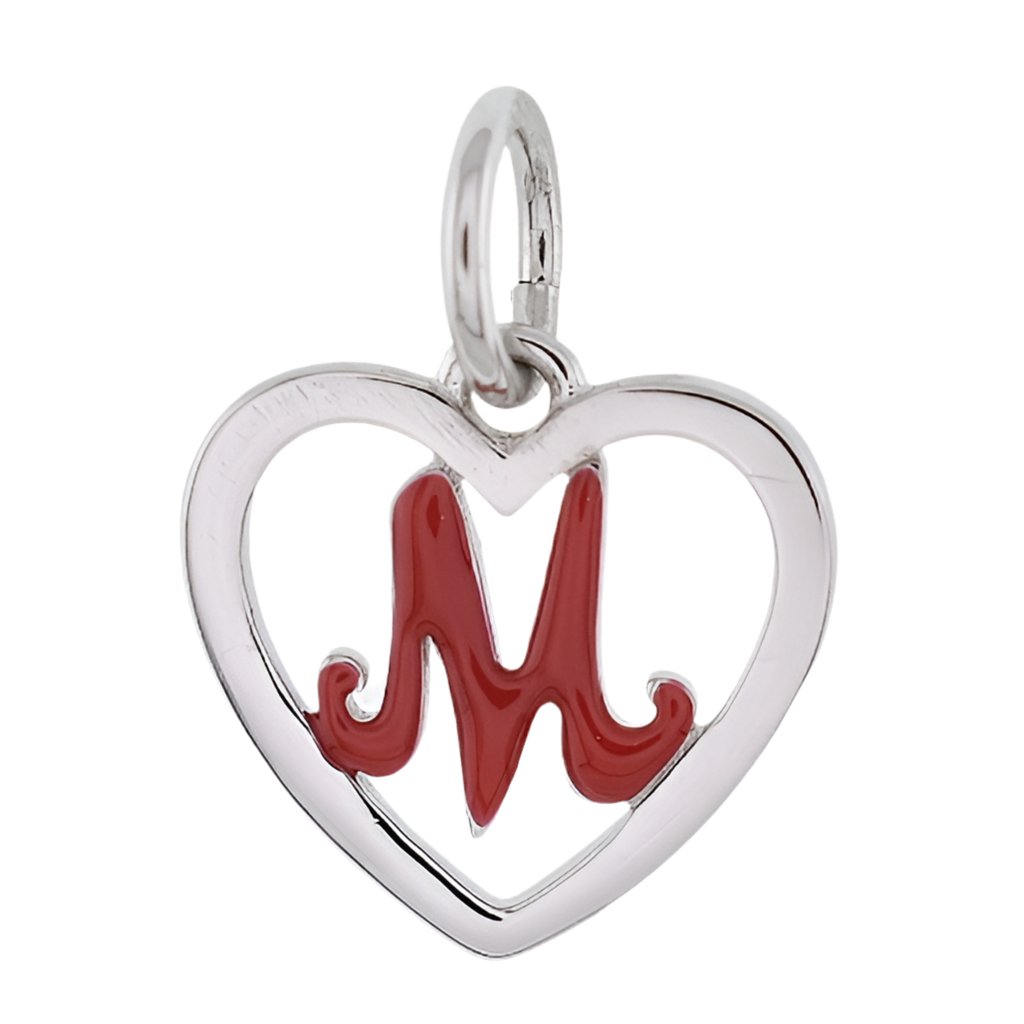 CP93082 Red Letter M Mini Heart Charm - Selah925.com