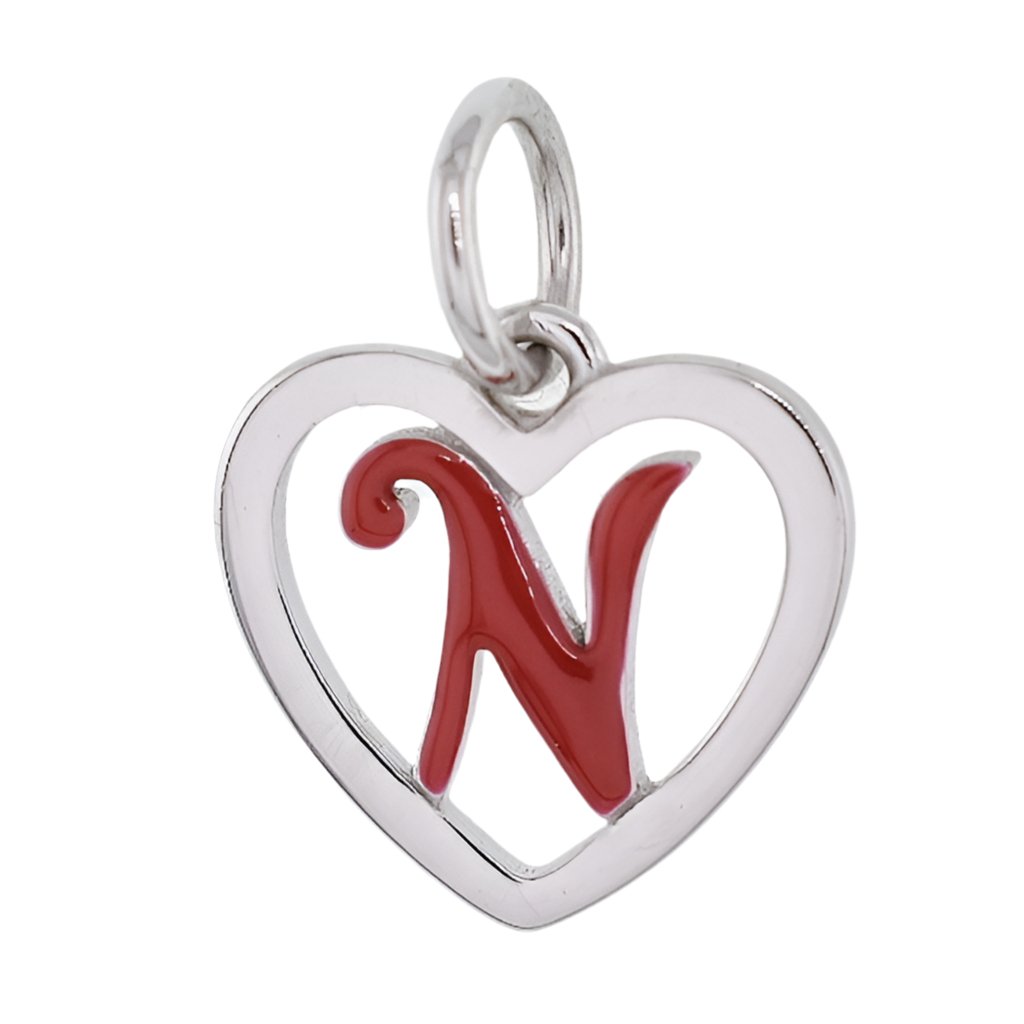 CP93082 Red Letter N Mini Heart Charm - Selah925.com